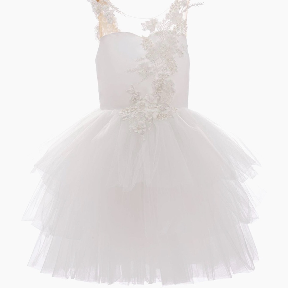 Tulleen White Floral Kids Dress with lace